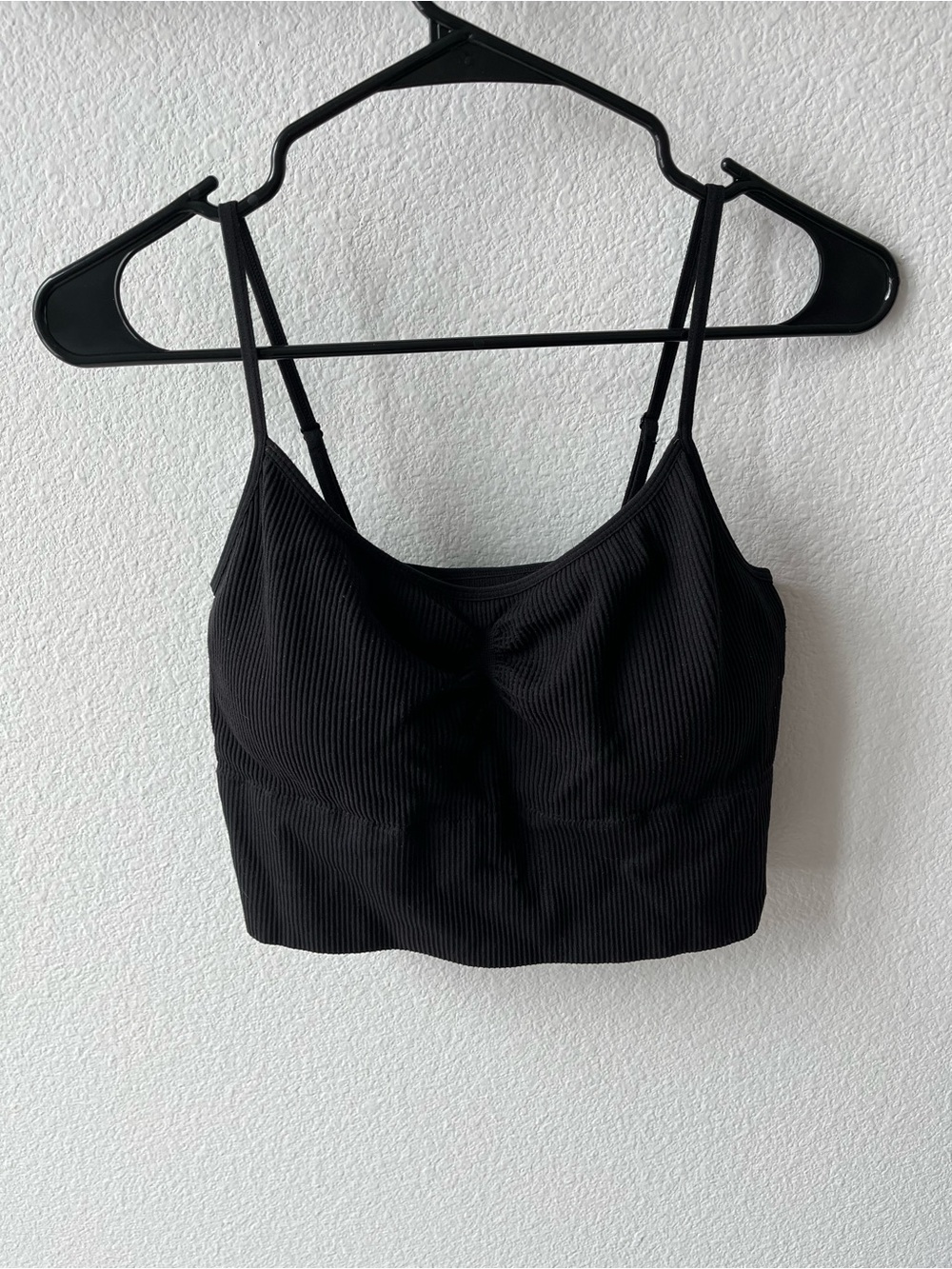 Black Ribbed Cropped Tank Top, Longline Bra, Built In Bra, Large
